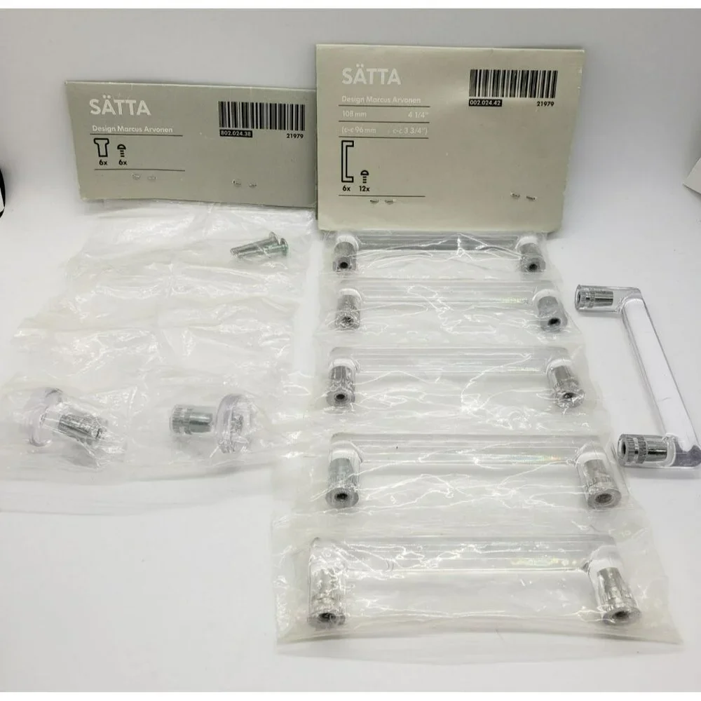 IKEA SATTA 6 clear handles pulls & 2 knobs, cabinet drawer, Marcus Arvonen